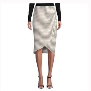 NWT Max Studio Faux Wrap Skirt Ruched Side SZ Large in Navy White Stripe